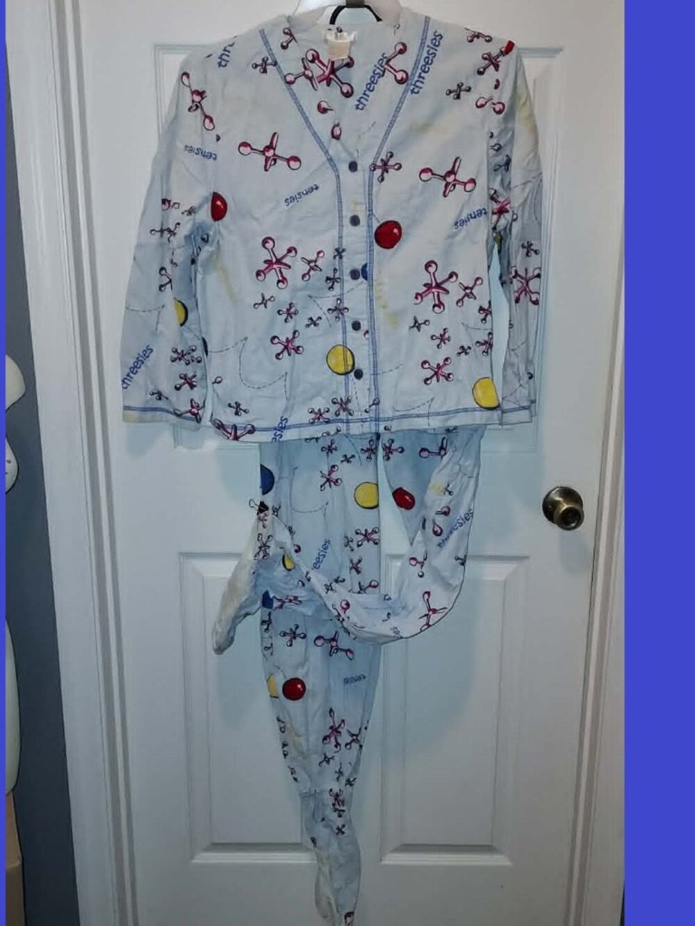2 piece FLANNEL FOOTED PAJAMAS Secret Treasures JACKS GAME Jammies Non-Slip M